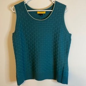 St John teal wool knit vest with light teal trim L